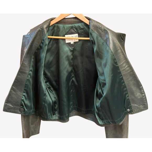 Vintage Vari Zioni Dark Green Leather Blazer Cropped Power Jacket 80s Size 10 - Picture 5 of 5